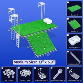 Adjustable Hanging Turtle Dock with Anti-Slip Artificial Grass Basking Platform Sturdy Acrylic Ramp for Aquatic Turtles, Compatible with Various Tank Sizes, Easy Setup Transparent, 13x6.9 Inch