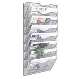 PAG Hanging Wall File Holder Organizer Mail Sorter Literature Rack for Office, 8 Pockets, Silver