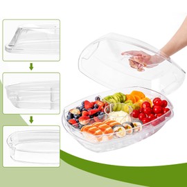 IVYHOME 3-Tier Chilled Serving Tray with Lid, 15" Fruit Ice Serving Platter with 4 Compartments, Shrimp Cocktail Serving Dish, Divided Serving Bowl for Parties