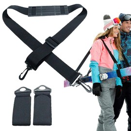 NHQ Ski Carrying Strap, Ski Strap for Carrying, Ski Carrying Aid, with Padded Adjustable Ski Shoulder Strap for Transporting Skis and Poles, Ski Accessories, black