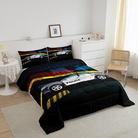 Police Car Bedding Set Policeman Vehicle Boys Comforter Set for Kids Teens Soft Automobile Comforter Emergency Responder Vehicles Duvet Set Room Decor Twin Size Quilt Boys