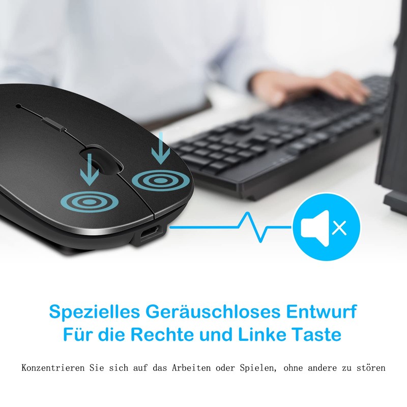 QYFP Bluetooth Maus, Wiederaufladbare Leichte Kabellose Maus Kompatibel mit MacBook