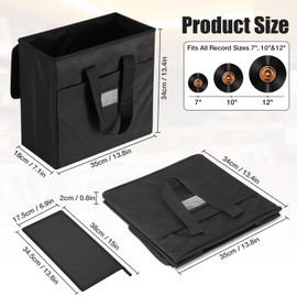 Facmogu Vinyl Record Storage Box (1 Pack), 600D Oxford Fabric Record Case for 7/10/12" LP, Collapsible Album Storage Case Holds up 35+ LP Album, Portable Crate with Lid & Handle for Home, Studio, Gig