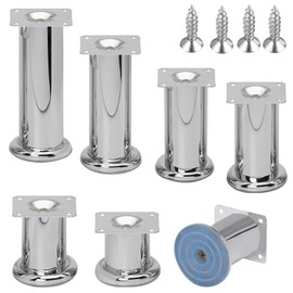 Stahlia Furniture Feet Metal 80 mm (Pack of 4) Shiny Chrome Cabinet Feet Diameter 50 mm Base Feet for Chest of Drawers Sideboard Sofa Bathroom Furniture Including Mounting Screws
