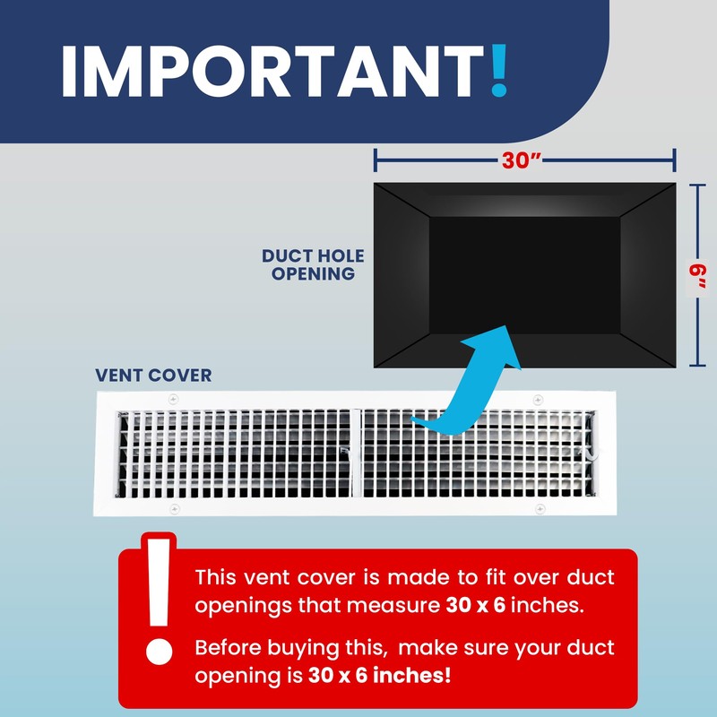 30" x 6" (Duct Opening) Register Vent Cover – Adjustable