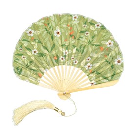 [レタヤ] 扇子 レディース おしゃれ 浴衣 夏 白 紺 青 緑 花柄 かわいい 扇子袋付き 竹製 シェル 涼し気 (緑)