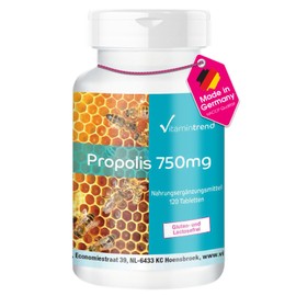 Vitamintrend Propolis Extract 750 mg, 120 Tablets, with Galangin, Dietary Supplement without Magnesium Stearate, Made in Germany