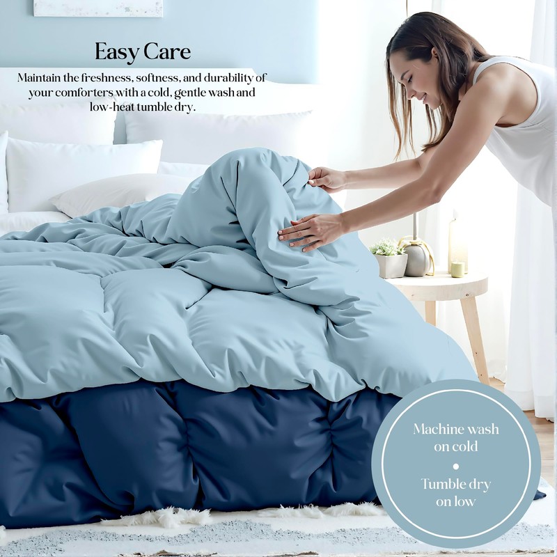 ROYALE LINENS Reversible Comforter - Queen Size Duvet Insert -