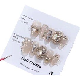 Generic Nails Handmade Press on Fake Nails，Christmas，snowflake，diamond，Mermaid, Rainbow, Butterfly, Stars,dark, cute, fairy,luxurious (dazzling, M)