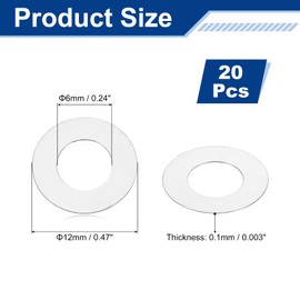 sourcing map 20 Pcs M6 Flat Washer, 6x12x0.1mm 304 Stainless Steel Flat Spacers for Screw, Bolt, Automotive, Industrial Machinery