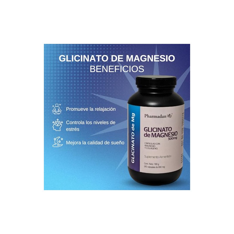Glicinato Magnesio 500 Por Cápsula 260 Cápsulas Alta Concetración
