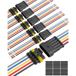 NAOEVO 5 Pin Connector Waterproof，16 AWG 5 Wire Connectors, Automotive Electrical Connectors Male And Female Way With Heat Shrink Tubing For Car Truck Boat Wire Connection, 6 Kits