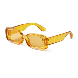 DQbhzh Trendy Y2K Rectangle Sunglasses for Women Men Retro Vintage 90s Chunky Thick Frame Small Square Sun Glasses UV400 Protection Shades Yellow