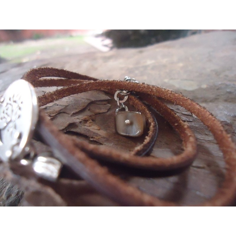 ✿ Ethnic natural tree and leather ✿ wrap bracelet