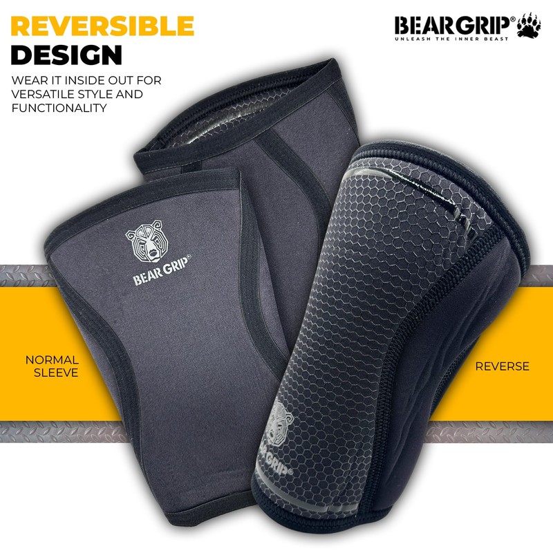 BEAR GRIP 7mm Knee Sleeves (Pair) for Weightlifting and Squats