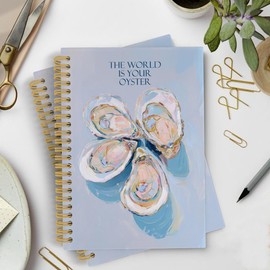 YLZlhb Coastal Beach Oyster Spiral Notebook Journal, the World Is Your Oyster Inspirational Notebooks for Note Taking, Inspirational Gifts for Women, Ocean Hardcover Spiral Journal 5.5x8.3 Inches