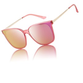 DUCO Sonnenbrille für Damen Polarisiert Sonnenbrille mit UV400 Schutz Vintage Klassisch Runde Metall Rahmen Leichtgewicht Übergroß Sonnenbrillen W016 (Rosa)