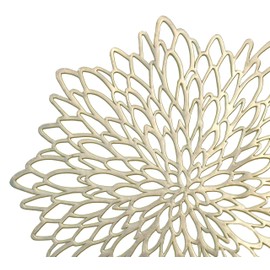 Occasions 10 Pieces Pack Pressed Vinyl Metallic Placemats/Wedding Accent Centerpiece Placemat (Round Gold Leaf)