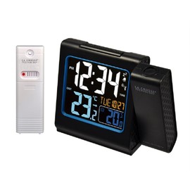 Lacrosse Technology WT552-BLA Radio-Controlled Alarm Clock with Red Projection, LCD Screen and Shows Indoor / Outdoor Temperatures, Black