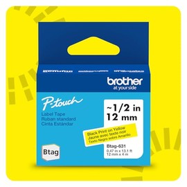 Brother P-Touch Btag BTAG631 - Cinta de etiquetas de color negro sobre amarillo, 12 x 4 m