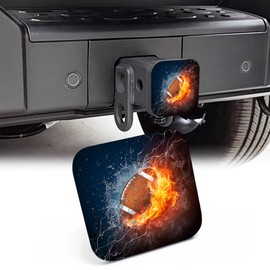 NITAHHHY 2" Trailer Hitch Cover,American Football Ball in Fire and Water Rubber Towing Hitch Tube Cover Hitch for Men Women, Sturdy Receivers Plug Accessories for Pickups Trucks Cars