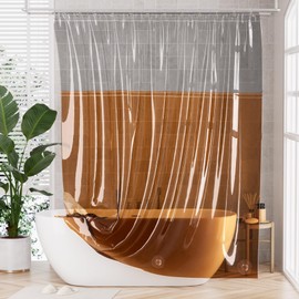 AmazerBath 100% EVA Shower Curtain Liner, 72 x 72 Inches Heavy Duty Shower Curtain and Liner 2-in-1 with 3 Clear Stones and 12 Brass Grommets, Color Block Soft Shower Liner - Gray & Amber