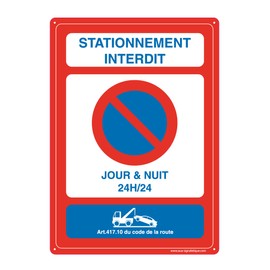 AUA SIGNALETIQUE - Traffic sign made of hard and compact PVC, 1.5 mm. (121 x 170 mm, parking is prohibited day and night)