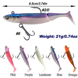 Dr.Fish Soft 3pcs Fishing Lures Jig Head with Paddle Tail Sandeel 9.5cm/20g Soft Plastic Lure for Weedless Freshwater or Saltwater Bass Pike Trout Perch Blue