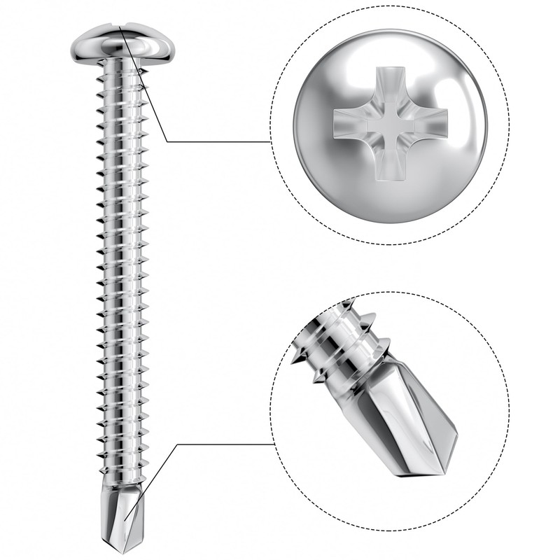 50 PCS Stainless Steel Round Head Drilling Self Tapping Screws