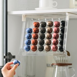 Prylenza Coffee Pod Capsule Organizer,Compatible with Nespresso Original pods holder 30-Capacity Clear Drawer Organizer & Stand,for Under Cabinet Espresso Pod Storage holder & Accessories