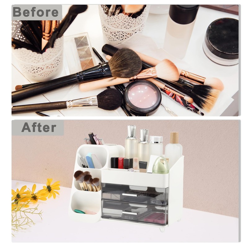 VOCOSTE Makeup Organizer, Three-Layer Cosmetic Storage Box, Skincare Organizers with