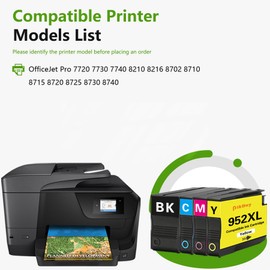 952XL Ink Cartridges 4-Pack (1Black/1Cyan/1Magenta/1Yellow) Replacement for HP 952 952XL Ink Work for OfficeJet Pro 7740 8210 8216 8218 8710 8720 8725 8727 8728 8740 8745 8718 8719 Printer