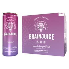 Brainjuice Brain Health Support Drink for Energy & Focus, Vitamin C, B5, B6 & B12, L Theanine, Alpha GPC & Natural Caffeine From Green Tea, Vegan, Gluten Free, Lavender Dragon Fruit, 12 Oz Can, 6 Pack