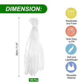 sourcing map 150pcs Egg Hatching Bags, 12 Inch Mesh Nylon Netting Reusable Produce Mesh Bags Strong Stretchable Plastic Seafood Boil Bags for Fruits Vegetables Storage, White