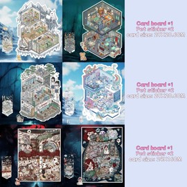 6 Sets DIY 3D House Stickers Large Version Miniature House Stickers with Tweezers Fun 3D Sticker Scene Miniature House Sticker Therapy Relief Stress