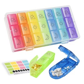 Pastillero Semanal 3 Tomas con Cortador de Pastillas,Pastilleros Grande para Medicamentos con 21 Compartimentos,Pastillero de Viaje 7 Días,Organizador de Pastilleros Y Triturador de Píldoras Pequeñas