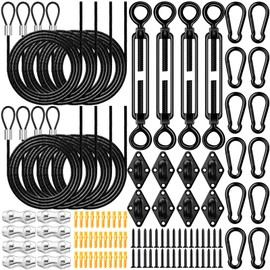 MorningRo 104 Pcs Sun Shade Sail Hardware Kit Sails Installation Kits 304 Stainless Steel Accessories Set Retractable Outdoor Shade for Triangle Rectangle Sun Garden Patio(Black)