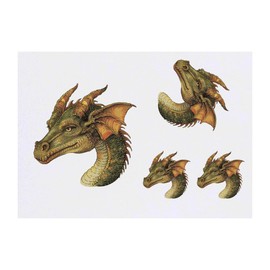 4 x 'Green Dragon Head' Temporary Tattoos - Water Resistant, Skin-Safe, Non-Toxic Transfers, Mixed Sizes (TO00077096)