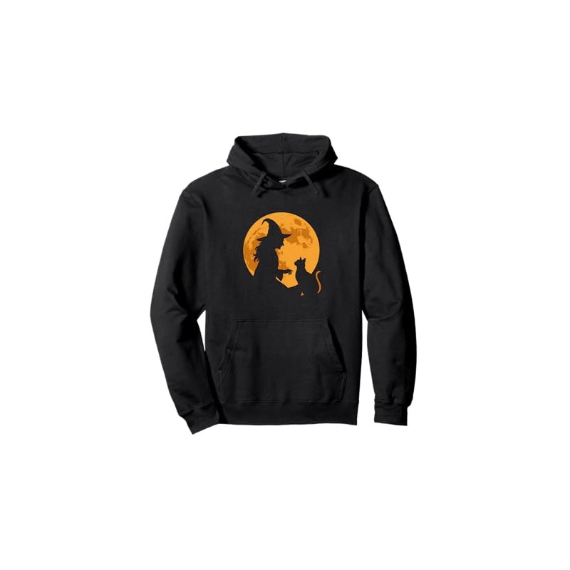 Witch and Cat Before Full Moon Pullover Hoodie