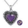 Heart Locket Necklace That Holds Pictures Sterling Silver Flower Lockets Jewelry for Women - Always in My Heart (Cherry Blossoms-Amethyst)