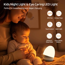 ZUZUKID - Luz nocturna táctil para guardería de bebés: lámpara de luz nocturna portátil recargable con temporizador de alimentación para habitación Todder, 3 colores de temperatura regulable, hasta