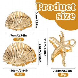 YBEATY Pack of 3 Shell Metal Hair Clips Small Fashionable Mermaid Hair Clip for Women Girls Thick Long Smooth Curly Hairstyles (Gold)