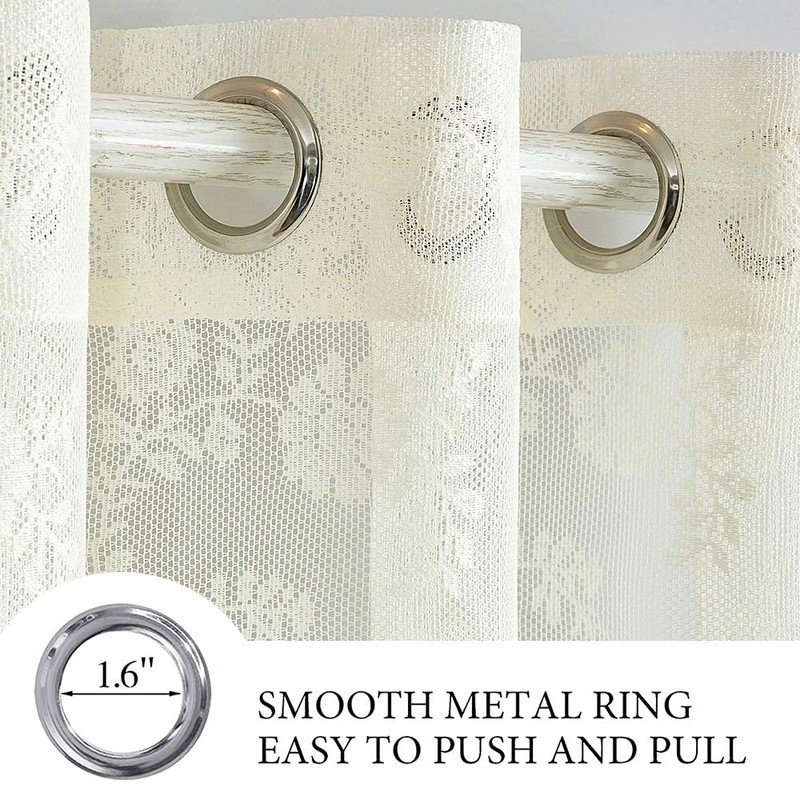 MIULEE Lace Curtains 63 inch Length, Embroidered Semi Sheer Curtains