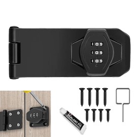 Hayaww 5 Inch Door Bolt Lockable Hasp with Combination Lock Padlock Hasp Combination Lock Door Bolt Outdoor Security Hasp Sliding Door Lock for Garden Gates Gates Garage (A)