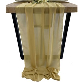 EHLDekol 10 ft Chiffon Table Runners 27x120 inches Romantic Sheer Wedding Table Runner Top Table Bridal Party Decoration (Champagne Gold, 10 ft)