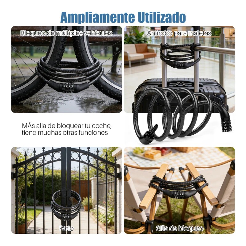 2pcs 1m Candado Cadena Contraseña Seguro Para Moto Bicicleta