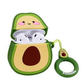 Coralogo Compatible with Airpods 1/2 Cute Case,Cartoon Character Silicone Fruit Airpod Designer Skin Kawaii Funny Fun Cool Keychain Design Cover Kids Teens Air pods Cases for Girls Boys(3D Avocado)