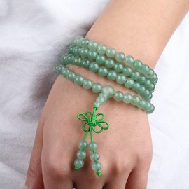 KYEYGWO 108 Prayer Mala Beads Wrap Wrist Bracelet for Women & Men, Tibetan Buddhist Meditation Stone Necklace for Unisex Elastic, Green Aventurine