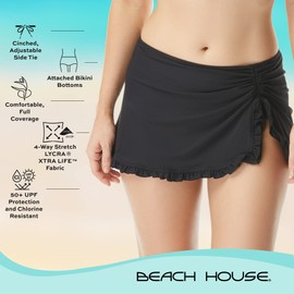 BEACH HOUSE Falda de natación con volantes y lazo lateral, parte inferior de bikini ajustable con volantes, Tess, 001 negro, 6