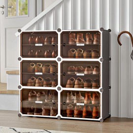 MAGINELS 6-Tier Shoe Rack,Expandable Plastic Shoe Cabinet. Shoe Storage with Door,Entryway, Closets, Hallway, and Bedroom.Accommodates Up to 24 Pairs of Shoes.Grey (6 Tier 24 Pairs)